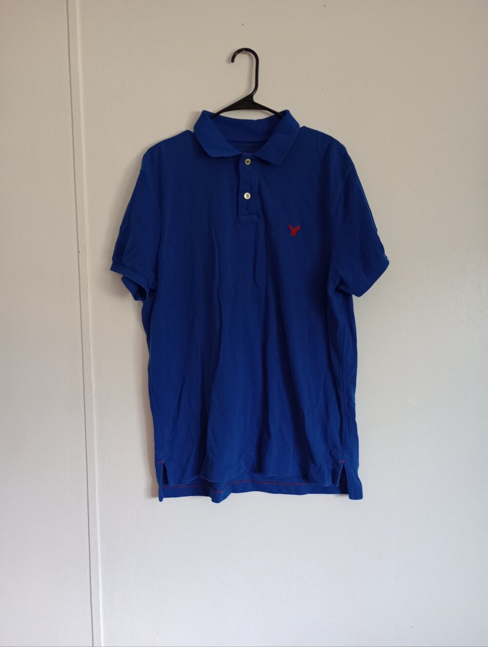 American Eagle Men's Polo Athletic Fit Shirt blue 2 two Button Men Large
